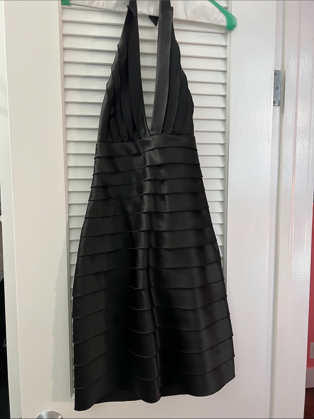BCBGMaxAzria Black One-Shoulder Pleated Satin Dress